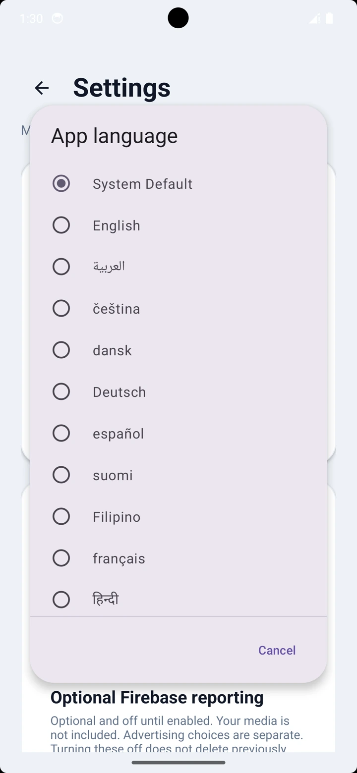 Choose the app language