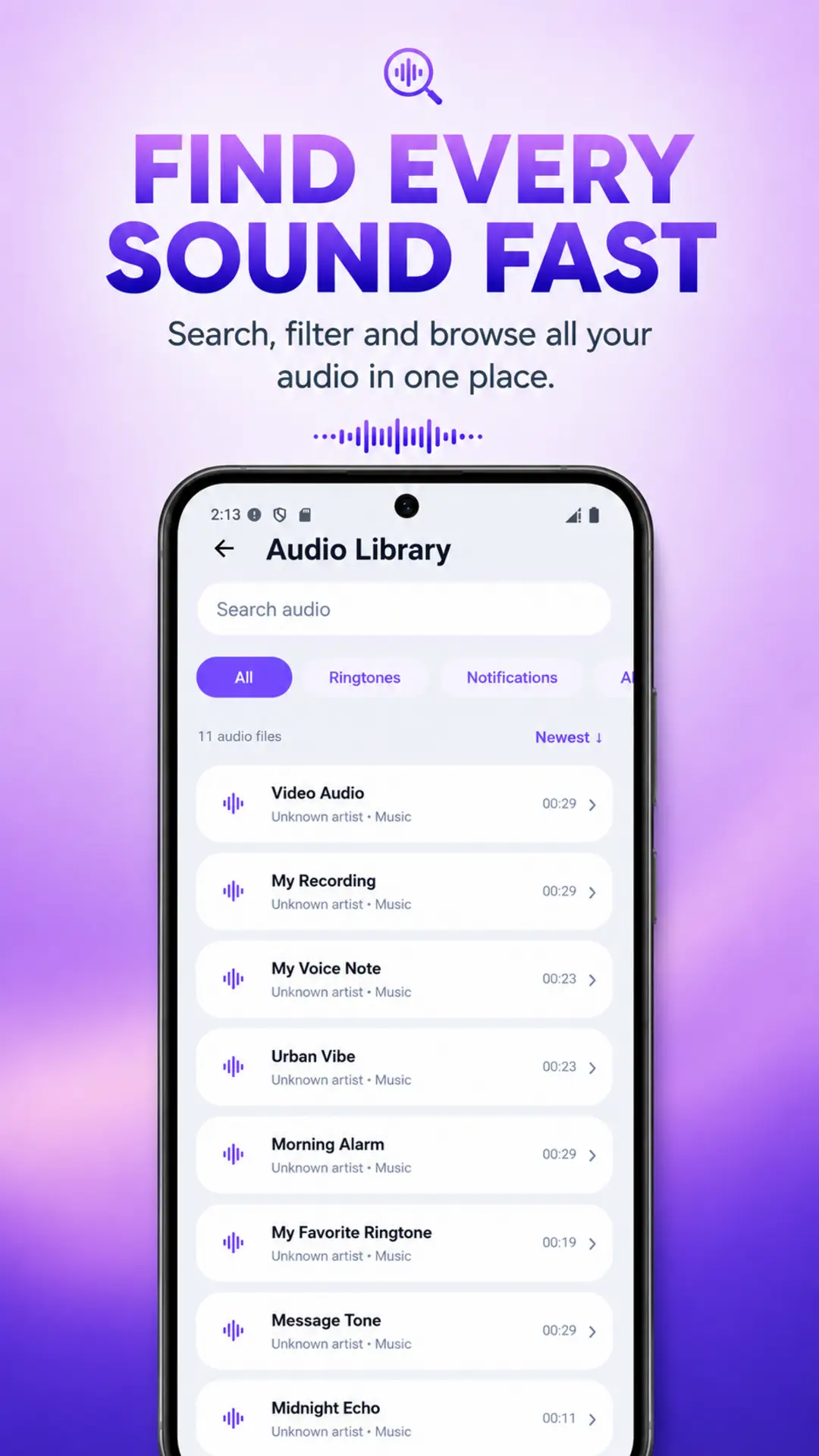 Search, filter and browse sounds in the Audio Library
