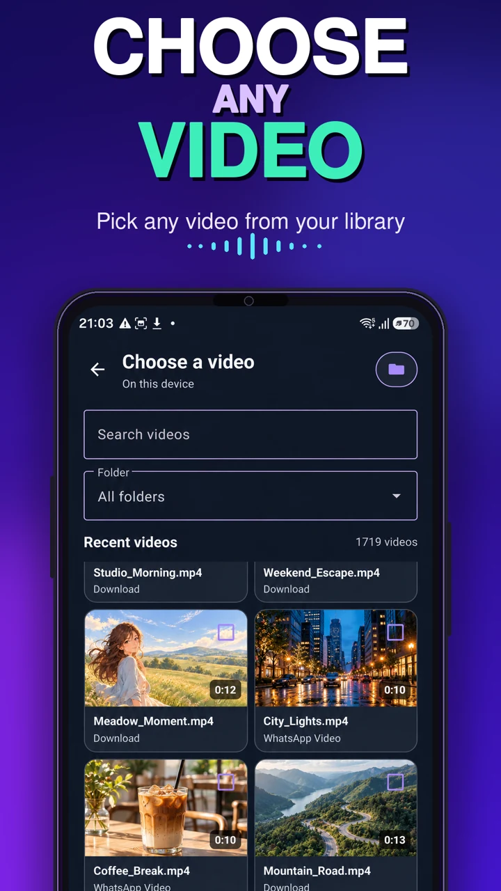 Choose a video on Android